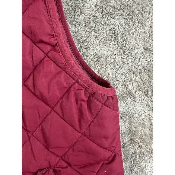 J. Crew Mercantile Quilted Ruffle Trim Burgundy Puffer Vest M Medium - Picture 8 of 11